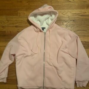 pink warm zip up hoodie